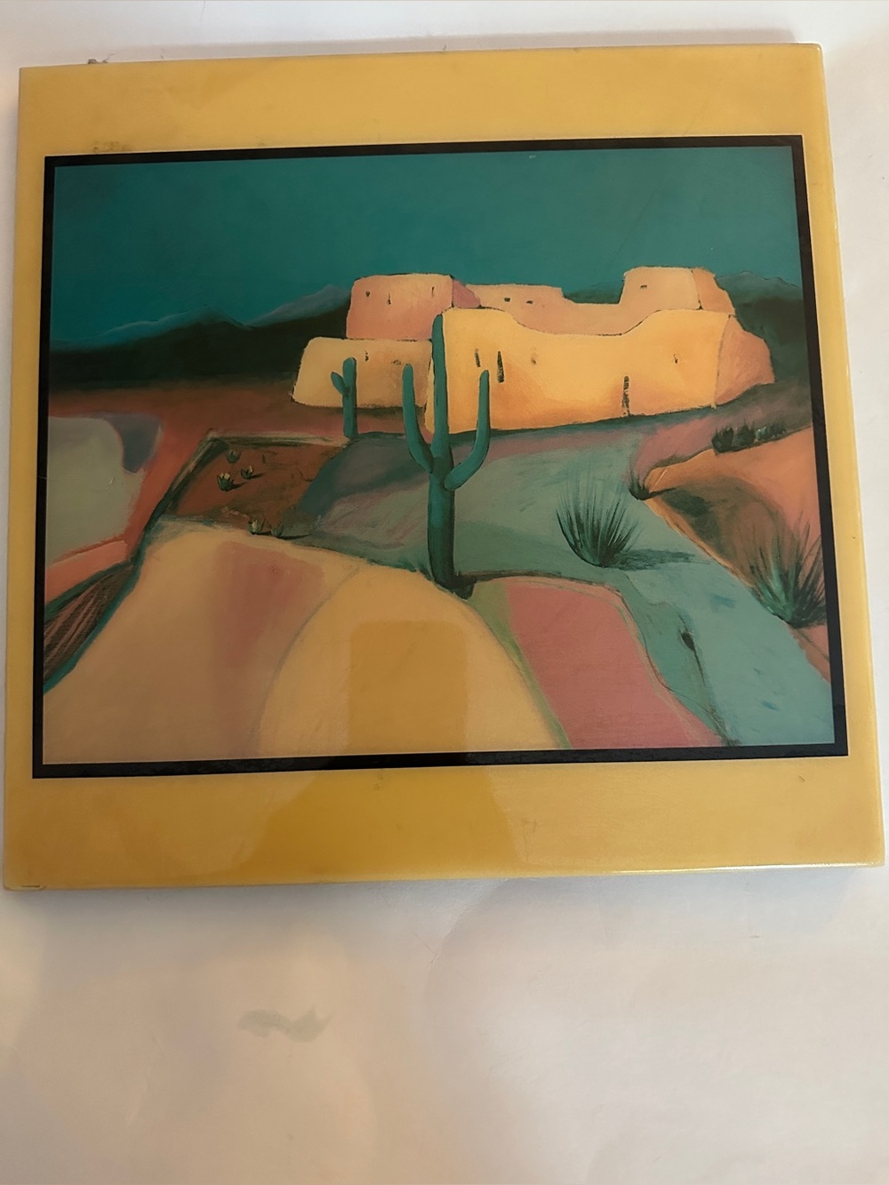 Downe Burns Caliente Cactus Art southwest Desert Ceramic Wall Tile Set Of 2